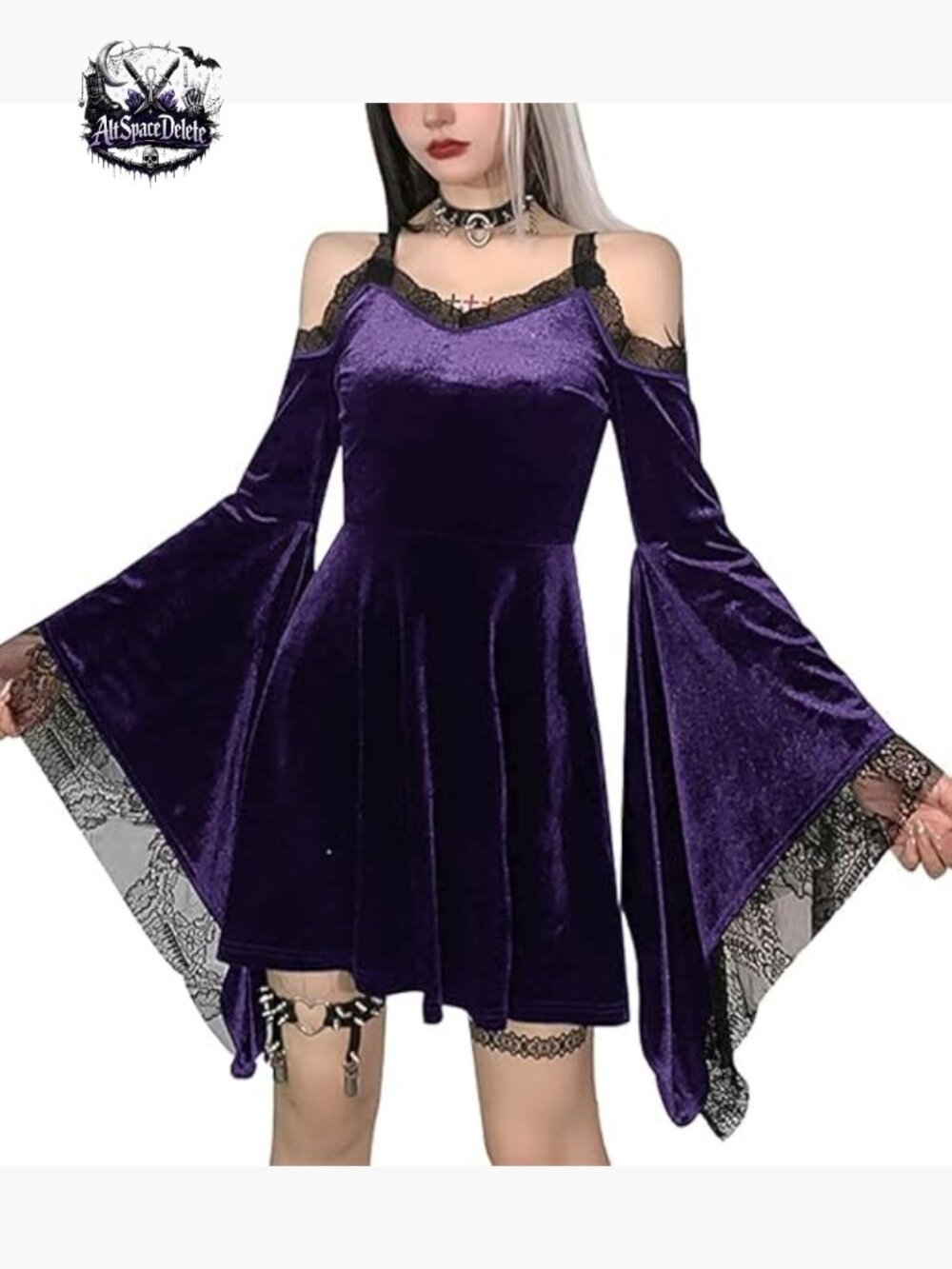 Velvet Halter Dress with Flare Sleeves High Waist Mini Gothic Vintage Style